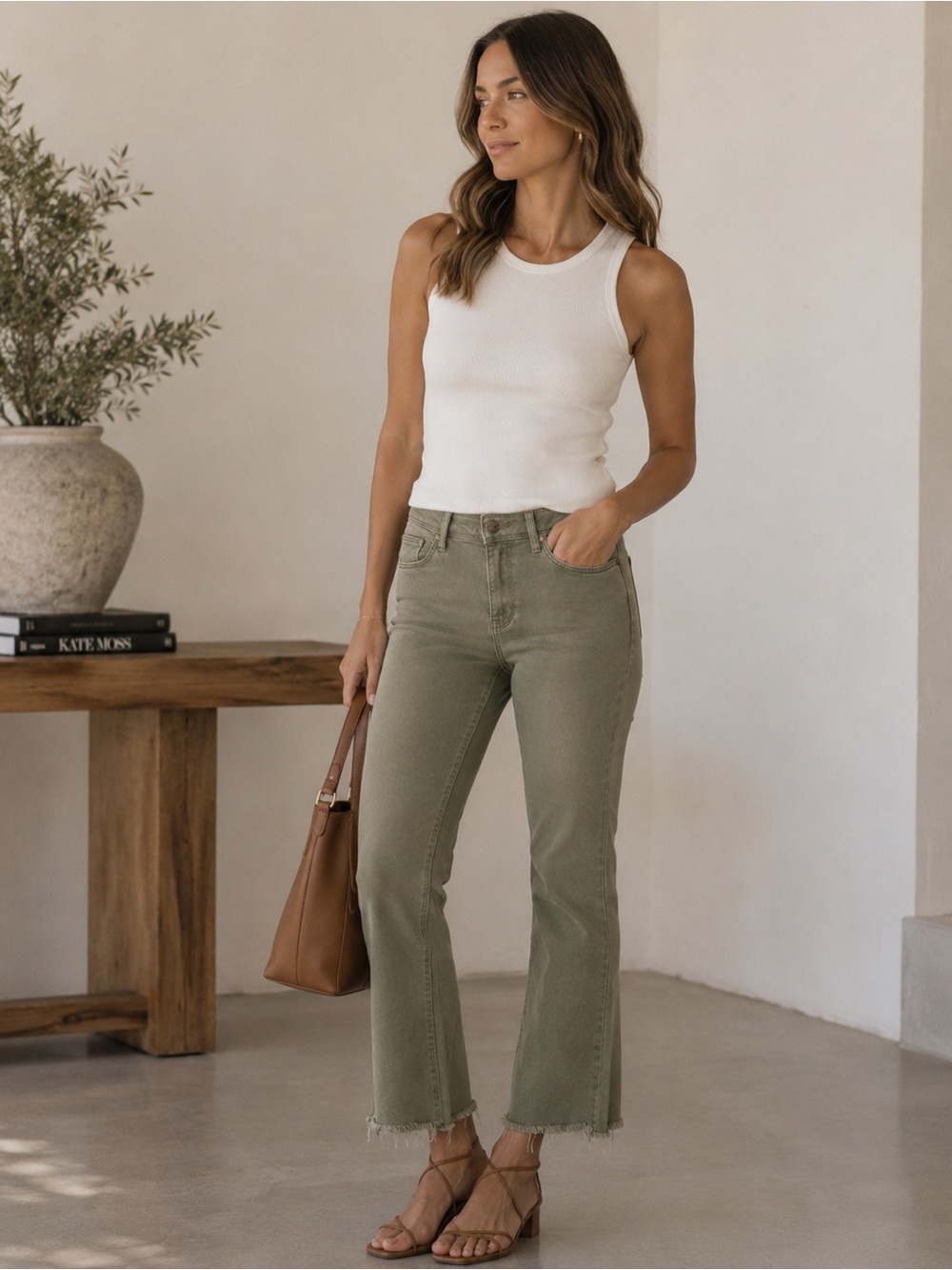 ✨ Lola Jeans Kate High-Rise Frayed Hem Crop Jeans | Olive | Size 27
